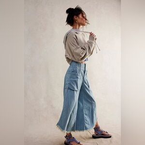 We the Free FP Free People Sun Setter Pull On Pants in Light Wash Blue Small